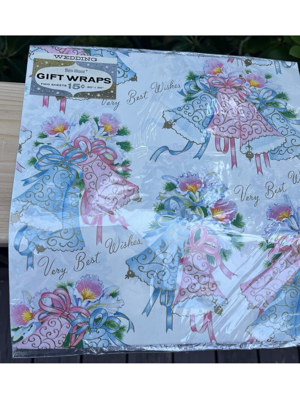 Vintage wrapping paper sheets SHOWER BRIDAL WEDDING BIRTHDAY FLORAL 60/70s (3)